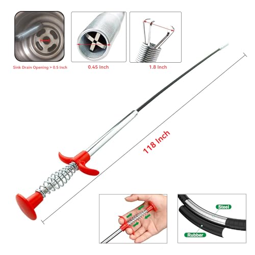 Flexible Grabber Claw Tool 118", Extra Long Grabber Reacher Tool, Drain Snake Hair Drain Clog Remover with 4-Claw Pickup Tool for Sink, Shower, Bathtub, Toilet and Pipe Cleaning - style: 118 IN