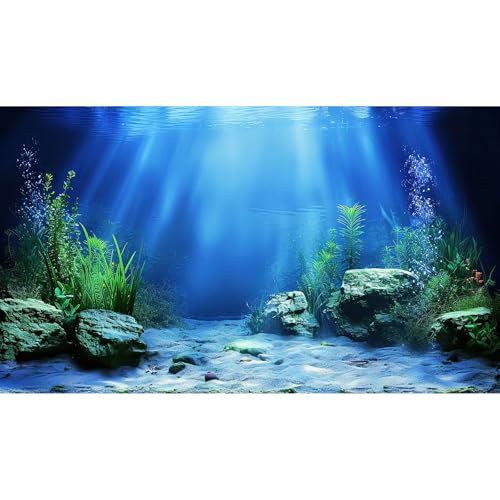 Underwater Scene Aquarium Background Under The Sea Coral Reefs Fish Tank Background Ocean Bottom Scene Sand Rocky Outcrops Terrarium Backgrounds Tropical Undersea Life View Tank Backgrounds 24x12in - color: Dark_Blue, size: 24(W)x12(H)inches/ 60(W)*30cm(H
