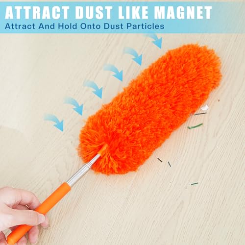 Tanlade 12 Pcs Microfiber Feather Duster for Cleaning 13-31 Inch Extendable Cobweb Dusters Ceiling Fan Duster Washable Bendable Tool for Office Car Window Furniture (Stylish Color) - color: Stylish Color