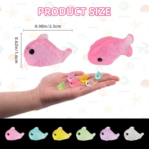 60Pcs Luminous Mini Resin Fish,Mini Resin Animals Figures,Miniature Glow in The Dark Ornament for Garden Landscape Aquarium Dollhouse Birthday Party Room Crafts DIY Decoration