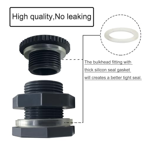 NPT 1 Female PVC Heavy-Duty Bulkhead Fitting with Plug Silicon Seal Gasket Water Tank Connector for 1.89 Inch Hole Saw Rain Barrels, Aquariums 2Pcs (Thickened Version) ﻿ - size: 1 NPT Female