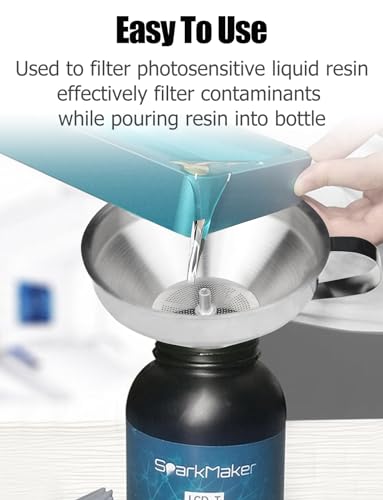 Resin Funnel, Resin Filter Funnel with Strainer 3D Printer Stainless Steel Funnels for Filtering and Recycling UV SLA/DLP/LCD Photosensitive Resins, with Cleaning Brush