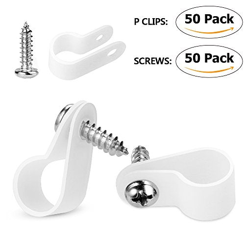 LOKMAN 50 Pack 1/4 Inch Rope Light P-Style Mounting Clips with Compatible Stainless Steel Pan Head Phillips Screws - size: 1/4 50+50