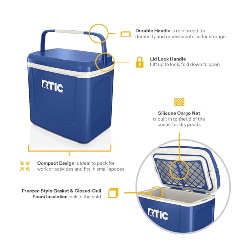 RTIC 8 QT Road Trip Personal Cooler, Small, Compact, Insulated, Portable Ice Chest Box for Food, Drink, Beverage, Beach, Camping, Picnic, Fishing, Boat, 12-Can Capacity - color: Cobalt & White