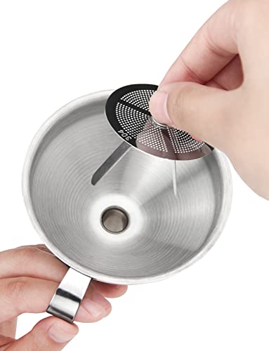 Resin Funnel, Resin Filter Funnel with Strainer 3D Printer Stainless Steel Funnels for Filtering and Recycling UV SLA/DLP/LCD Photosensitive Resins, with Cleaning Brush