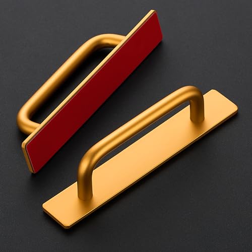2 Pack Adhesive Handles Self Stick Instant Cabinet Handles 5.83" Stick on Cabinet Handles Drawer Push Pull Handles Helper Sliding Screen Door Handles for Sliding Closet Window Wardrobe - Gold - color: Gold, size: 5.83 In Length