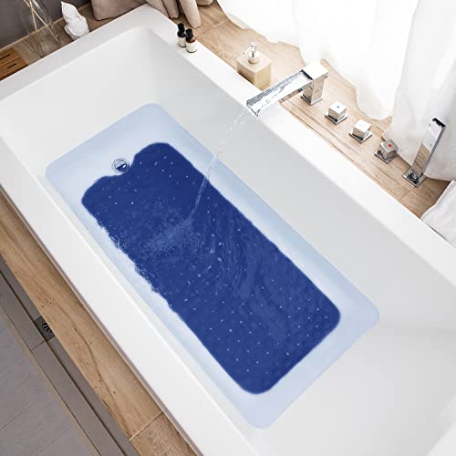 TEESHLY Bath Tub and Shower Mats, Non-Slip 39 x 16 Inch Extra Long Bathtub Mat, Machine Washable BathMat with Drain Holes, Suction Cups for Bathroom (Opaque Navy Blue) - color: Opaque Navy Blue