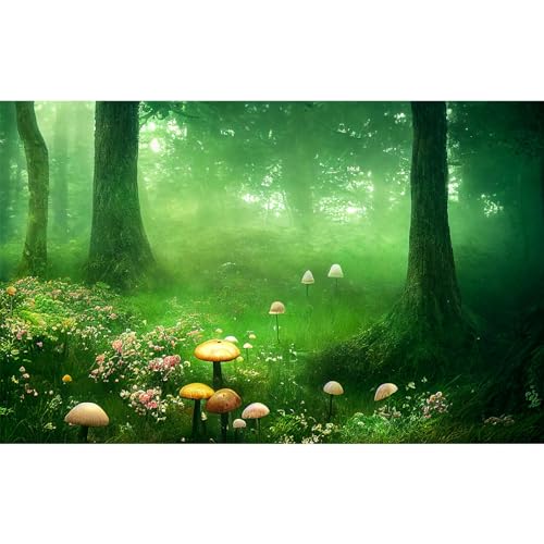 Aquarium Background Foggy Forest Sun Rays Mushrooms Terrarium Backdrop Foggy Rainforest Various Flowers Natural Landscape Tank Background Reptile Habitat Backdrop Wallpaper Poster Vinyl 24x12in - color: Misty Green, size: 24(W)x12(H)inches/ 60(W)*30cm(H)