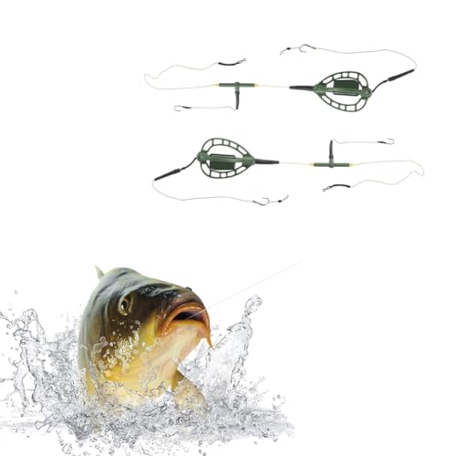 Carp Fishing Bait Cage Feeder with Wire Hook Rigs, Sturdy European Style Long Line Nesting Trap Device Inline Method Inserted Weight Quick Sinking Durable Angler Lure Equipment Tackle 2PCS - size: 48G