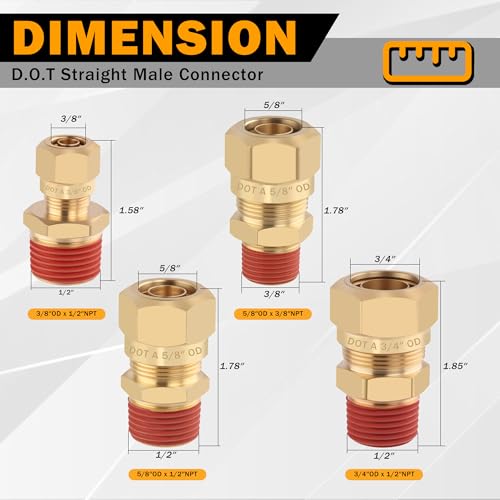 5PCS Air Brake Nylon Tubing Brass Union Straight Joint DOT Approved 1/4" Tube OD x 1/4" NPT Thread Air Line Adapter Air Suspension Kit for Truck Trailers and Air Brake System - size: 1/4" OD x 1/4" NPT, style: Straight Male NPT Thread-5PCS