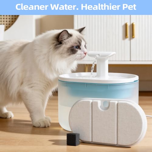 16 Pack Cat Water Fountain Filter Replacement for PLWF002 71oz/2.1L Capsule Pet Water Fountain with 8 Pre-Filter Sponges, Pet Fountain Filter Replacement with Four Filtration System, BPA-Free - size: 16 Filters+16 Sponges