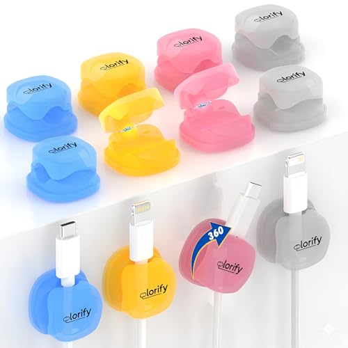 12 Pack Rotatable Spring Cable Clips, Adhesive Cord Holders for Desk, Nightstand, Laptop, Phone Charging Clips & Car Cable Organizer for Home & Office (Multicolour) - color: Multi-Color, size: Pack 12