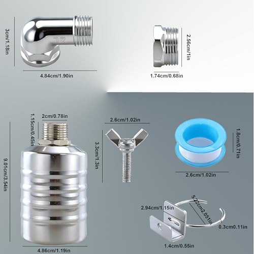 2 Pack Water Float Valves - Stainless Steel Automatic Level Control with 1/2in & 3/4in Connections for Fish Tanks, Swimming Pools, Livestock Water Troughs