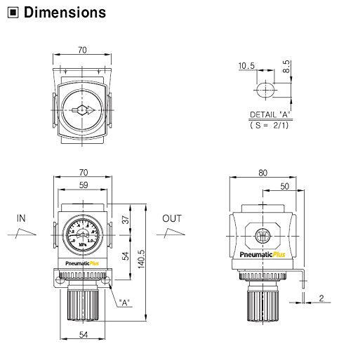 PneumaticPlus PPR Series Compressed Air Pressure Regulator - Embedded Gauge & Bracket Included (1/2" NPT) - size: 1/2" NPT