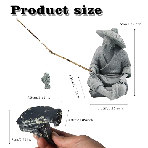 LIYAOLI Mini Fisherman Statue for Aquarium Decor - Sandstone Japanese Fishing Figurine, Fish Tank Ornament, Zen Garden Sculpture & Home Decoration - color: B Fisherman