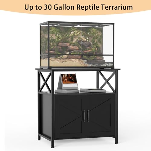 GDLF 20-29 Gallon Cat Fish Tank Stand with Cat Litter Box Enclosure Furniture, Aquarium Terrarium Stand with Shelf Storage,30.7" Lx 17.32" W Tabletop, 330 lbs Capacity, Black - size: 20-29 gallon