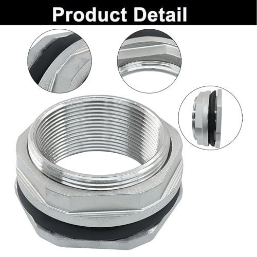 Murtenze 2" Bulkhead Water Tank Connector, Stainless Steel Water Tank Fitting Thru-bulk Adapter, Water Pipe Connector for Rain Barrels/Aquariums/Water Tanks - size: 2 Inch