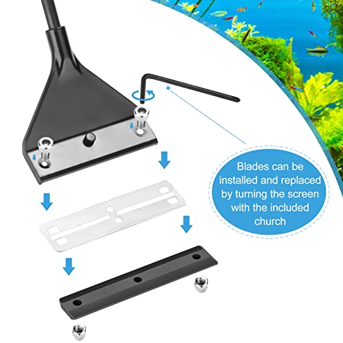 Algae Scraper for Glass Aquarium, Long Handle Fish Tank Algae Scraper with 10 Blades, Essential Aquarium Cleaning Tool. - size: 25.6 Inch