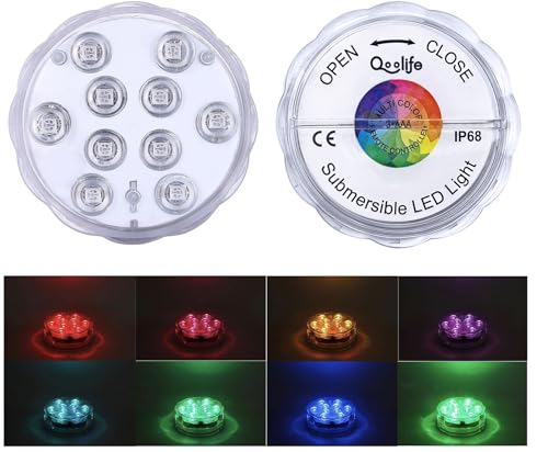 Qoolife Submersible LED Lights Remote Control Battery Powered, RGB Multi Color Changing Waterproof Light for Pool, Vase Base, Spa, Aquarium, Pond, Hot Tub, Decoration, Party, 1-Pack - size: 1 Pack