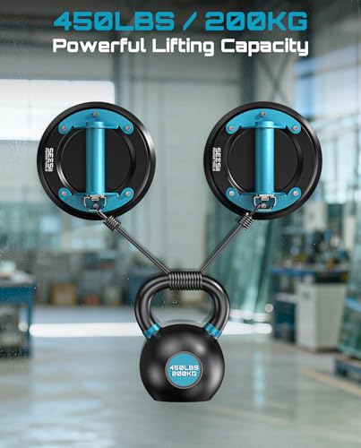 SEESII Glass Suction Cups with Metal Handle, 8" Tile Suction Cup Tool, 450 lbs (200kg) Load Capacity Heavy Duty Vacuum Lifter for Lifting Tile/Granite/Windows/Mirror (2 Pack) - color: Slate Blue