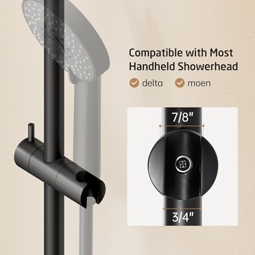 KES 30-Inch Matte Black Shower Slide Bar with Adjustable Handheld Shower Head Holder for Bathroom Wall Mount 18/8 Stainless Steel, F209S78-BK - color: Matte Black, style: 30.7-Inch+Drill Mounted