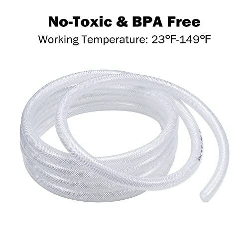 DAVCO 5/8" ID - 10 ft Heavy Duty Braided Clear Plastic Vinyl Tubing with 2 Stainless Clamps, Flexible High Pressure Reinforced PVC Plastic Tube Hose, Non-toxic, BPA Free - size: 5/8"ID, style: 10 Feet