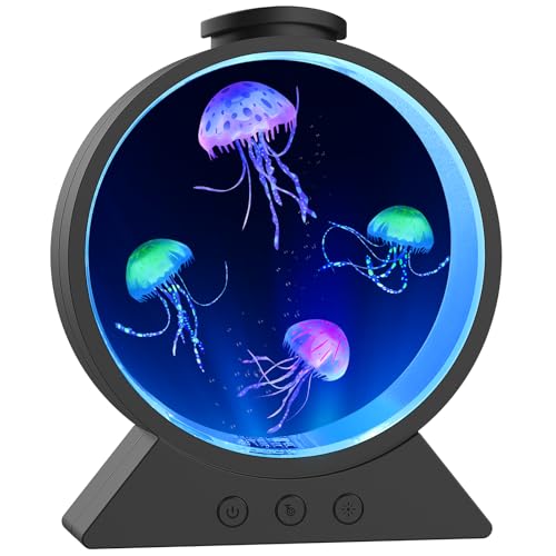 Jellyfish Lamp,Whisper-Quiet Sensory Aquarium Light,7 Color Mood Night Light with Adjustable Water Flow & 8H Timer,Rounded Tank Lamp for Home Office Bedroom Decor for Kids Adults(Black) - color: Black