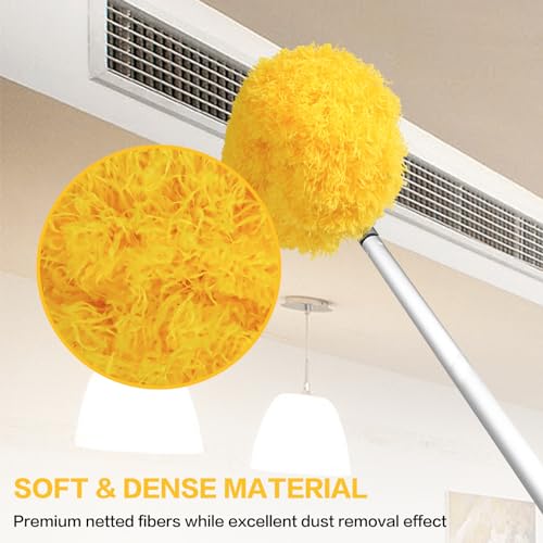 Ceiling Fan Cleaner Duster Reusable Microfiber Ceiling Fan Blade Cleaner Removable Duster with Extension Pole Adjusts 13 to 49.7 Inch for Cleaning Walls Bookshelves Furniture Door Window Top (Yellow) - color: Yellow