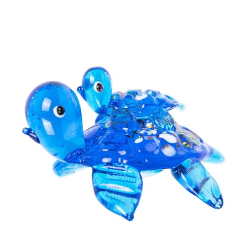 HDCRYSTALGIFTS 2.5'' Blown Glass Sea Turtle Figurines Collectible Gift for Mom Women, Handmade Glass Sea Animals Collection for Home Shelf Decor, Dollhouse Miniatures - color: Sea Turtle