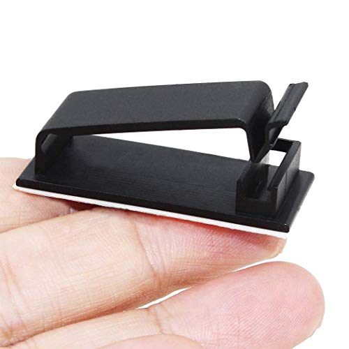 SOULWIT 50Pcs Self Adhesive Cable Management Clips, Cable Organizers Wire Clips Cord Holder for TV PC Ethernet Cable under Desk Home Office (Black) - color: Black