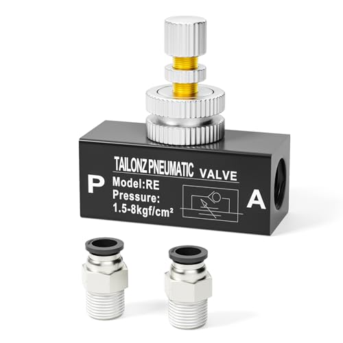 TAILONZ PNEUMATIC 1/4 Inch NPT Air Flow Control Valve with Push-to-Connect Fitting, in-Line Speed Controller Union Straight RE-02