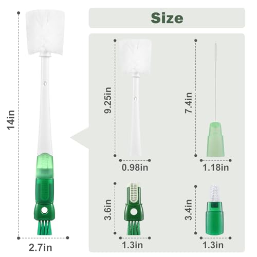 5 Pack Bottle Brush Set, 5 in 1 Water Bottle Cleaning Brush, Long Handle Narrow Wine Cup Cleaner, 3 Straw Brushes for Stanley, Travel Nipple Lid Gap Detail Washer Brush - color: Green
