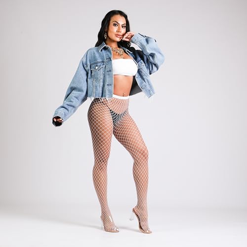 Women's Sexy High Waist Tights Fishnet Stockings Thigh High Pantyhose - color: White