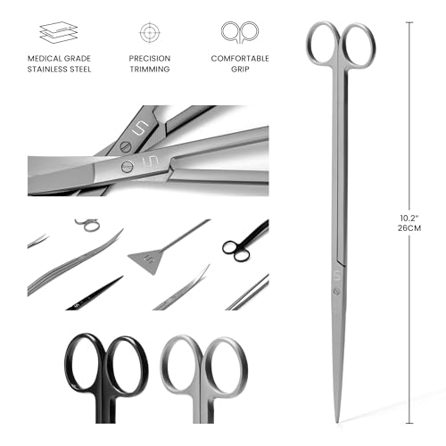 UNS Aquascaping Tools - Stainless Steel, Rust Resistant, Freshwater Planted Tank, Saltwater Reef Aquarium Maintenance Accessory - Trimming Stems & Carpets, Coral Cutting - Straight Scissors, Grey - color: Grey