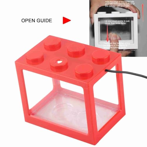 Mini USB LED Aquarium Fish Bowl Plastic Tank with White Light for Desk Tabletop Decor Energy-Saving Office Accent(Red) - color: Red
