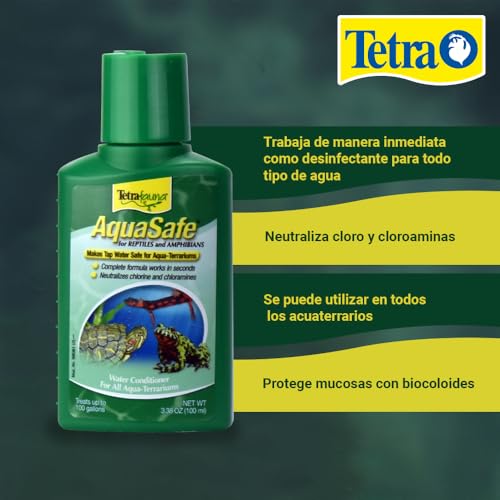TetraFauna AquaSafe for Reptiles and Amphibians 3.38 Oz, Aqua-Terrarium Water Conditioner, Makes Tap Water Safe - size: 100ml