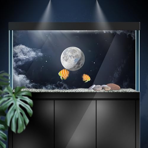 Aquarium Background Stickers - Moon Space Star Night - Fish Tank Reptile Terrarium Decor Poster (120 x 60 cm / (47.2 x 23.6 inches)) - size: 120 x 60 cm / (47.2 x 23.6 inches)