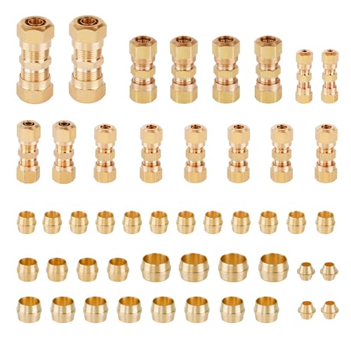 48 PCS DOT Brass Compression Air Brake Nylon Tubing Fittings,1/4" 1/8" 3/8" 1/2" 5/16" OD Straight Union Fitting Assortment Kit, DOT Air Line Fittings for Truck or Industrial Air System - size: 48pcs-1/4"/1/8"/3/8"/1/2"/5/16" Kit, style: DOT Air Brake Lin