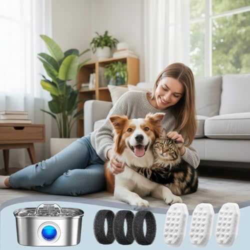 Lewtemi 40 Pack Cat Water Fountain Filter Pre-filter Sponges Set for Stainless Steel 3.2l/108oz 20 Pet Fountain Replacement Filters 20 Pre-filter Sponges for Cat Dog Water Fountains Filter Replacement