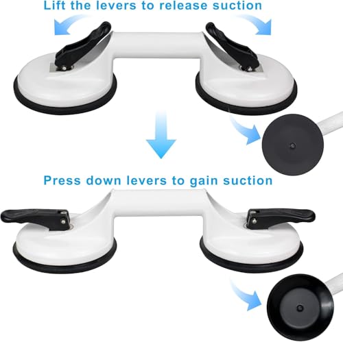 FCHO Glass Suction Cups Heavy Duty Aluminum Vacuum Plate Handle Glass Holder Hooks to Lift Large Glass/Tile Suction Cup Lifter/Dent Puller/Bathroom Safety Grab Bar (White2 Pack) - color: White