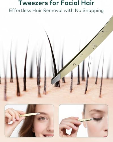 MR.GREEN Tweezers,Professional Precision Eyebrow Tweezers for Women and Men, Tweezers for Facial Hair Women, Stainless Steel Slanted Hair Removal Tweezers, Eyebrow Plucker, Ingrown hair tweezers - color: Light Yellow