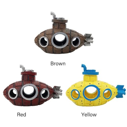 Fish Tank Decoration Craft Aquarium Ornament Pet Supplies Fish Shrimp Hiding Home Decoration Broken Submarine Design(Yellow)