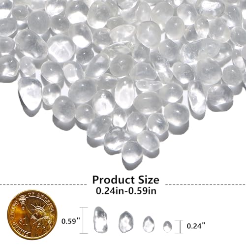 QYGL 0.55LB White Clear Glass Pebbles, Tumbled Sea Glass Stones for Vase Fillers, Fish Tank Gravel, Aquarium Rocks, DIY Crafts, Plant Pots, Wedding & Home Decor, Transparent Glass Gemstones - color: White