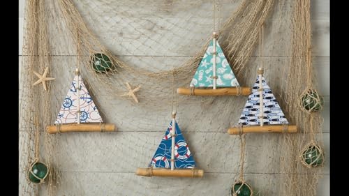 SAILINGSTORY Driftwood Sailboat Ornaments for Christmas Tree Sail Boat Decor Nautical Beach Christmas Ornaments Set of 4 Pack
