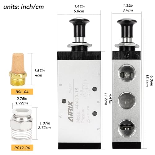 4R410-15 Pneumatic Push-Pull Valve, 5 Way 2 Position Hand Lever Air Control Valve, 1/2" NPT Manual Direct Acting Type for Pneumatic System - size: 1/2'' NPT, style: 5 Way 2 Position