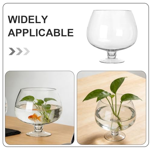 UKCOCO Elegant Glass Fish Bowl: Multi-Functional Betta Fish Tank, Desktop Goldfish Aquarium - Clear Glass Vase for Home Office Decor, 7.47 Inch