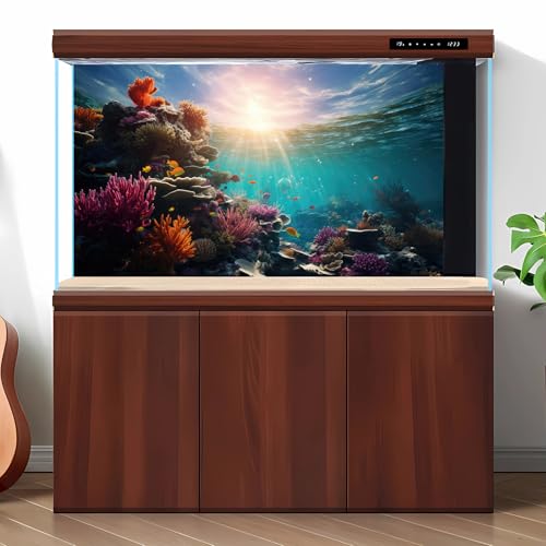 Deep Ocean Fish Tank Background Under The Sea Soft Coral Reef Aquarium Background Underwater Aquatic Plants Sunray Terrarium Backgrounds Deep Sea Floor Tropical Fish Tank Backgrounds Decors 24x12in - color: Undersea Purple, size: 24(W)x12(H)inches/ 60(W)*