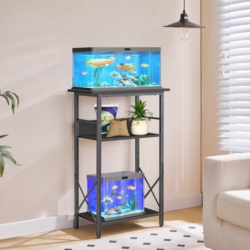 HOOBRO 10 Gallon Aquarium Stand, 3-Tier Fish Tank Stand with Storage, Reptile Turtle Tank Stand with Metal Frame, 20.5" L x 11" W , Black BB52FT01 - color: Black