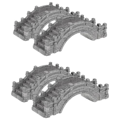 4pcs Mini Arch Bridge Figurines Garden Bridge Statue for Fairy Garden and Fish Tank Decor Gray Stone Micro Landscape Accessories