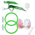 Betta Fish Toy Set: Betta Training Floating Mirror, Training/Feeding Ring, Spoon, and Resting Leaf. Promotes Exercise. Betta Toys, Resting & Feeding Kit. - color: Green